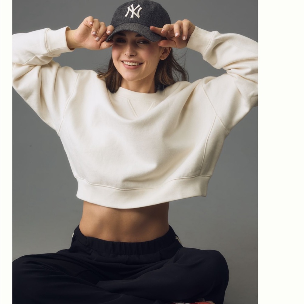 Reformation Cropped Cream Crewneck Sweater